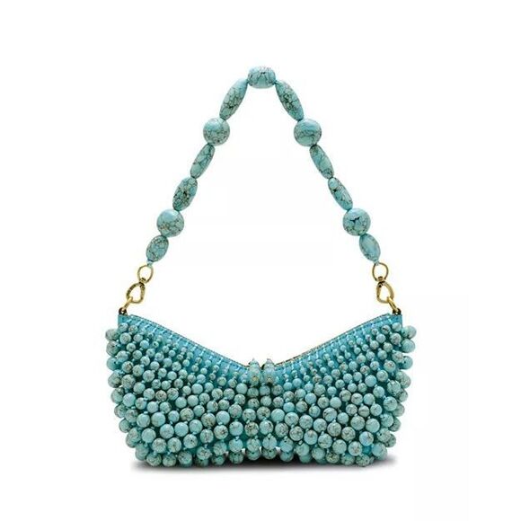 cult gaia Handbags - Cult Gaia Turquoise Beaded Shoulder Bag Marble Bead Mini Clutch Purse w/ Dust Ba